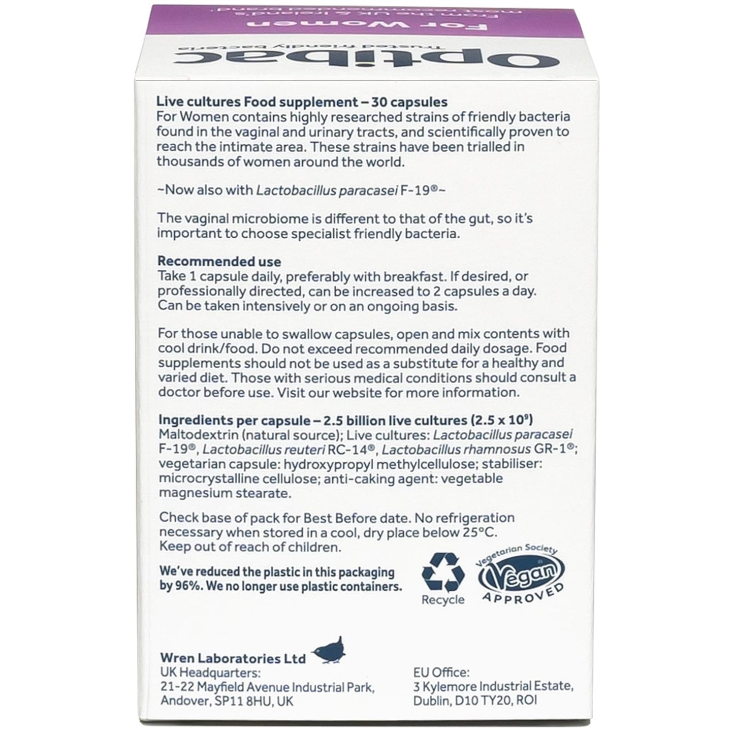 Optibac Probiotics for Women - Vegan Probiotic Supplement, Scientifically Formulated for Vagina Flora - 60 Capsules