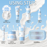 ChicNana Milk Skin Care Sets&Kits, Milk Skincare Set, Beauty Gift Sets for Teenage Girls, Skincare Set with serum, toner, cleanser, eye cream, sunscreen, brightenng cream, exfoliating scrub, washbag (8pcs)