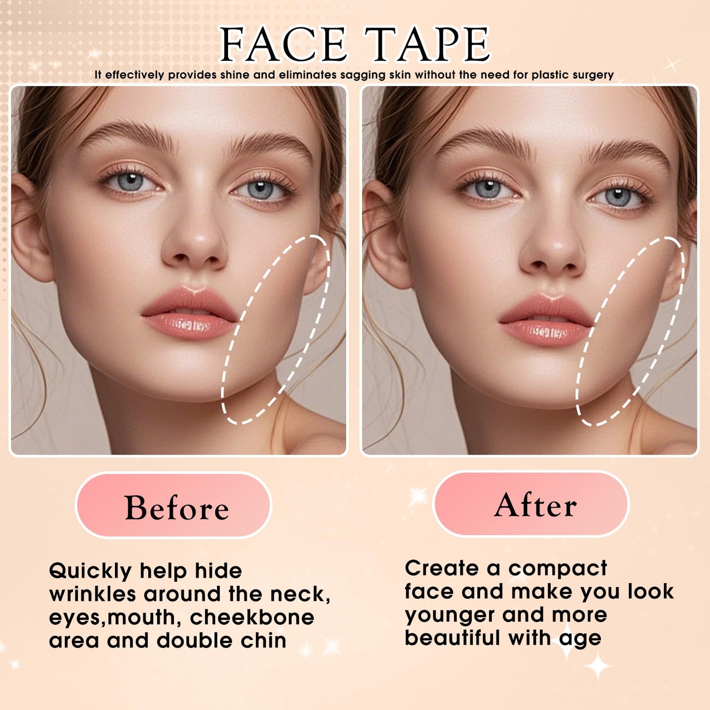 DOOCECIY 120 PCS Face Tape Lift Invisible, Waterproof Facial Neck Tape for Saggy Neck