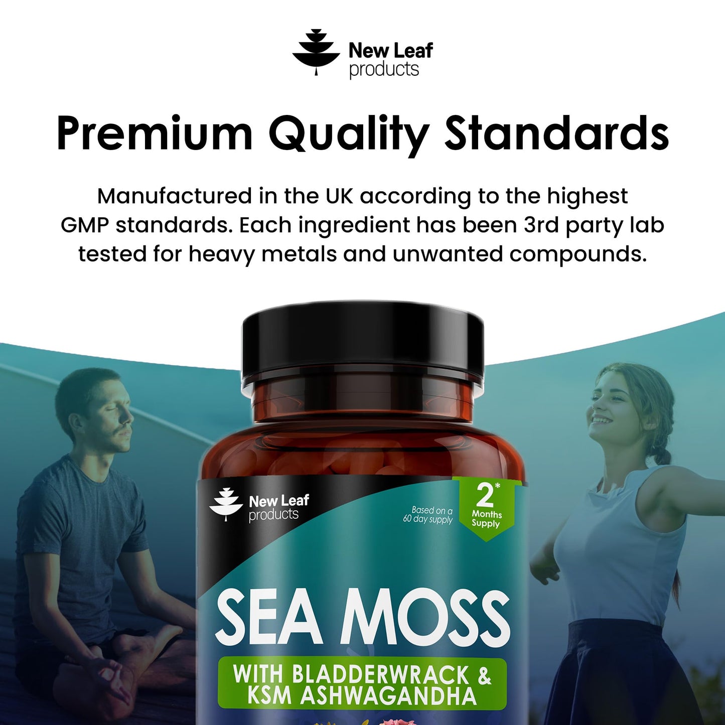 Sea Moss Complex - Pure Irish Sea Moss Capsules with Bladderwrack & KSM Ashwagandha - High Strength Sea Moss Capsule - 120 Fill Vegan Irish Sea Moss Capsules Made in The UK by New Leaf