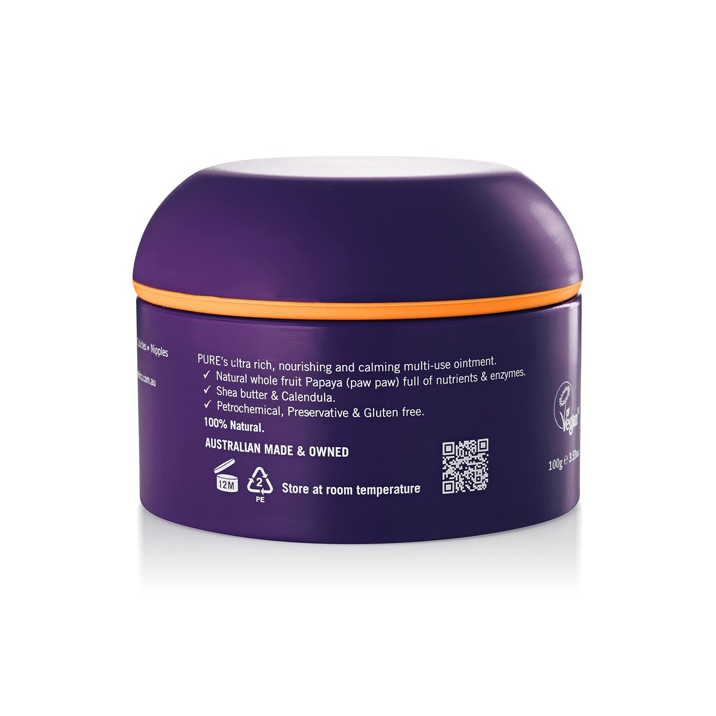 P'URE PAPAYA CARE Balm Multi-use 100g - VEGAN - Repairs Dry Skin, After Sun Treatment - Natural Ingredients with Shea Butter, Calendula, Jojoba Oils, Vitamin E & Papaya- Sensitive Skin Care Products