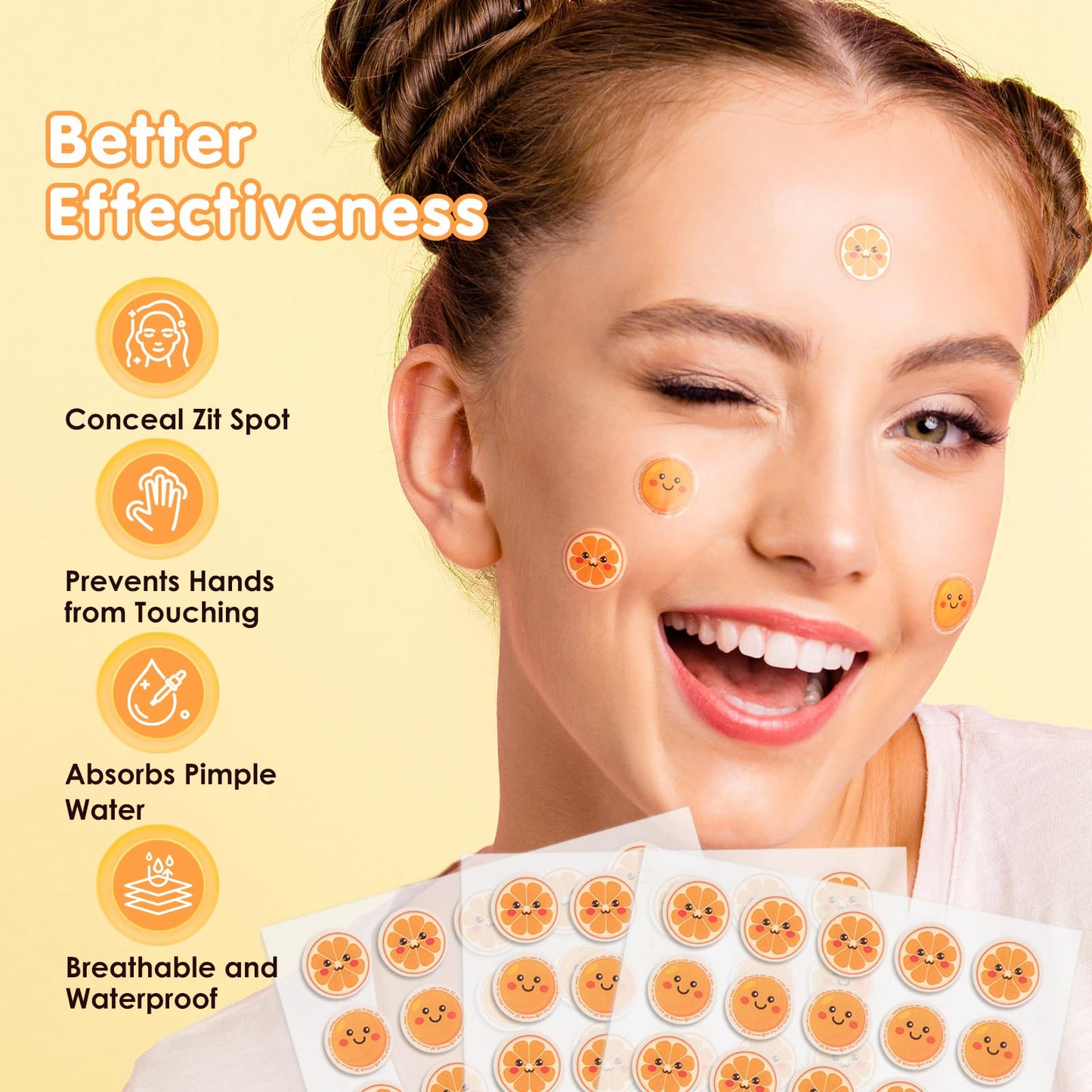 AUSLKA Pimple Patches Hydrocolloid Patches, Orange Shape Pimple Patches for Face, Zit Patches Contain Vitamin C, Cute Blemish Patches for Women, 120 Patches Cover Spot in Skin