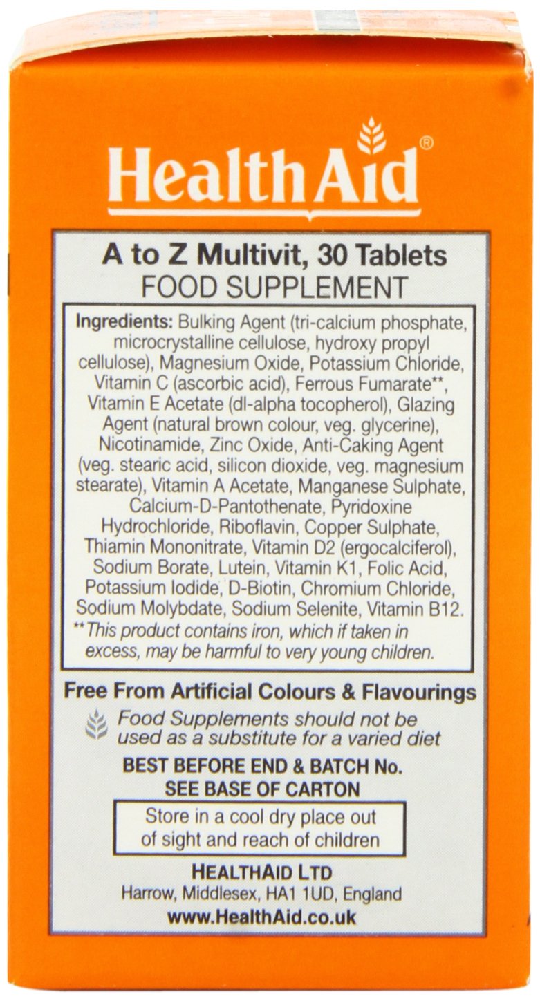 HealthAid A to Z Multivitamins and Minerals, 30 Vegetarian Tablets