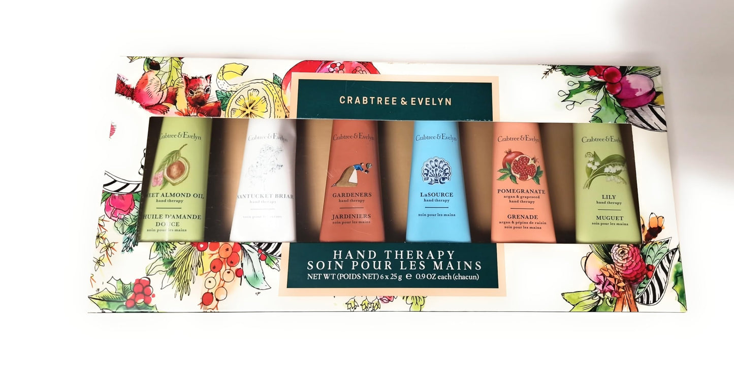 Generic Crabtree & Evelyn Six Pack Hand Therapy Cream Gift Set (6 x25ml) Pomegranate Argan and Grapeseed, Lily, LaSource, Gardeners, Nantucket Briar and Sweel Almond Oil