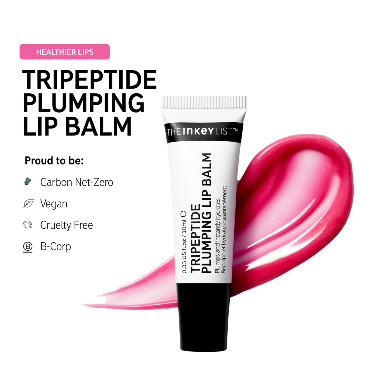 The INKEY List The Inkey List Tripeptide Plumping Lip Balm 10ml | Clinically Proven Plumping Tinted Lip Care | Hydrates Dry Cracked Lips | Vegan & Cruelty Free | Pink Tint