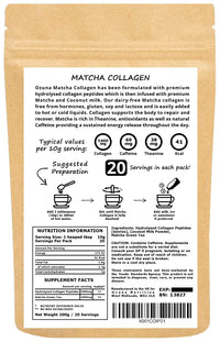 OZUNA NUTRITION Matcha Collagen Powder with L-Theanine & Natural Caffeine | Gluten & Dairy Free | Matcha Green Tea with Collagen Peptides, 200g