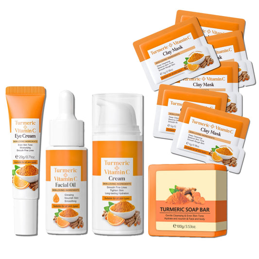 Lumiter Turmeric Skin Care Sets & Kits, Dark Spot Remover for Face Skincare Set, Eye Cream+Turmeric Oil+Face Cream+Turmeric Soap Bar+Mud Mask, Reduce Blemishes Acne, Pamper Sets for Women Gifts, 10pcs