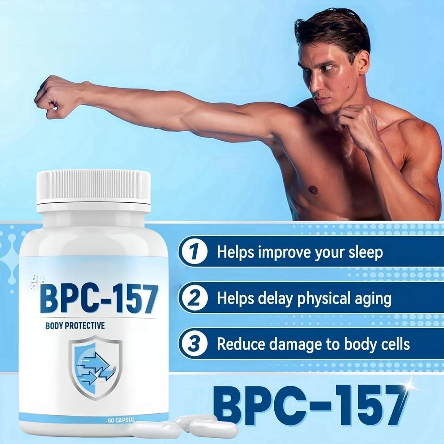 60 Pcs BPC 157 Pep/Tide Ca/psules for Adult,Multivit/amin Ta/blets for Men,Muscle&Workout Reco/Very,Multi VIT/amins for Men,Energy Vitamins for Tiredness,Replenish Energy and Vitamin,Gentle Body Care