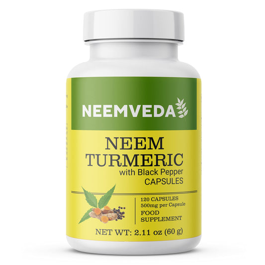 Neemveda Neem Turmeric Capsules with Black Pepper 120 Veg Capsules (Detox, Eczema, Skin Supplement)