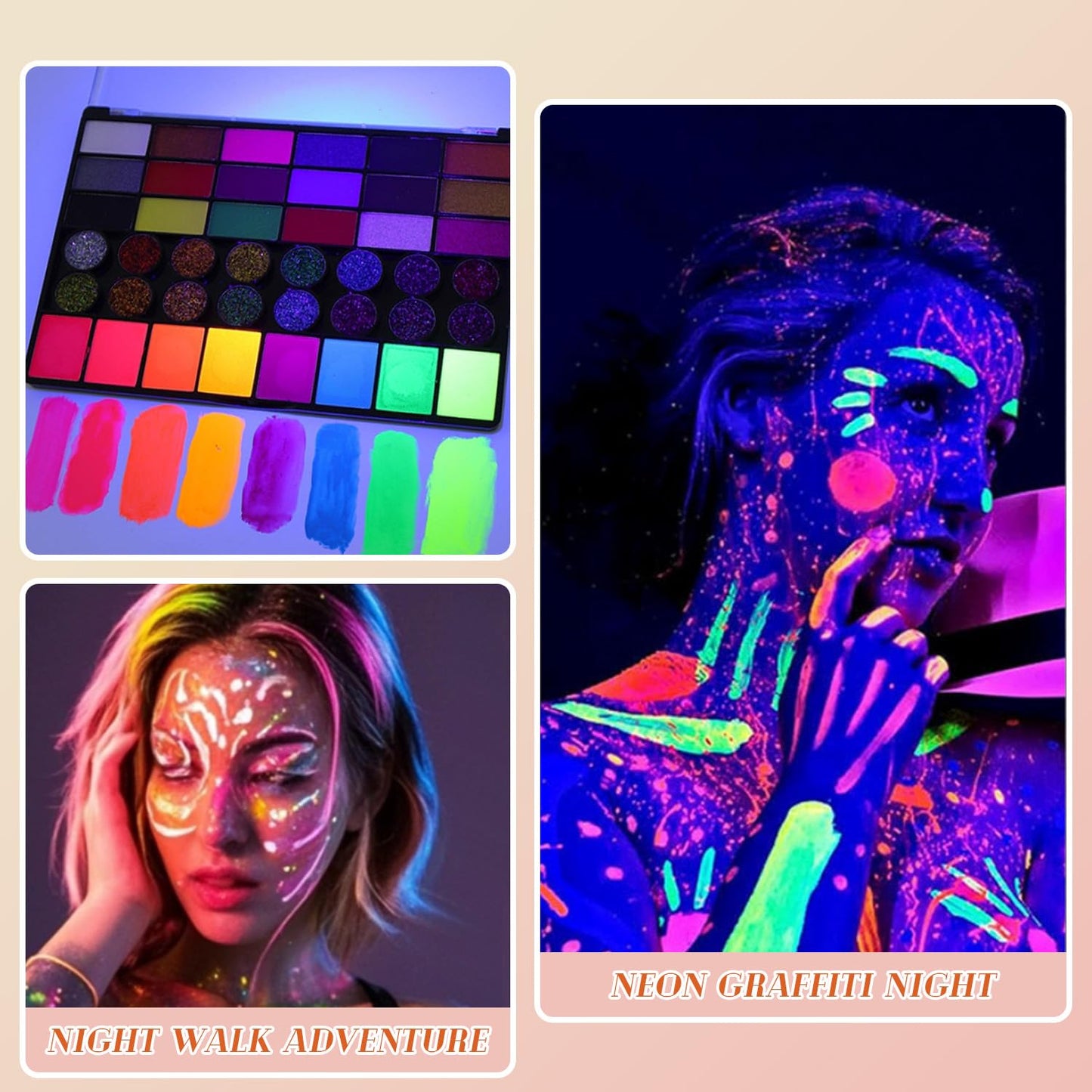 Generic Face Paint Kit for Kids & Adults β 42 Colors Water-Based Safe Non-Toxic Washable Makeup with Glitter & UV Effects β Halloween, Cosplay, Party β Includes 10 Brushes (42-colors)