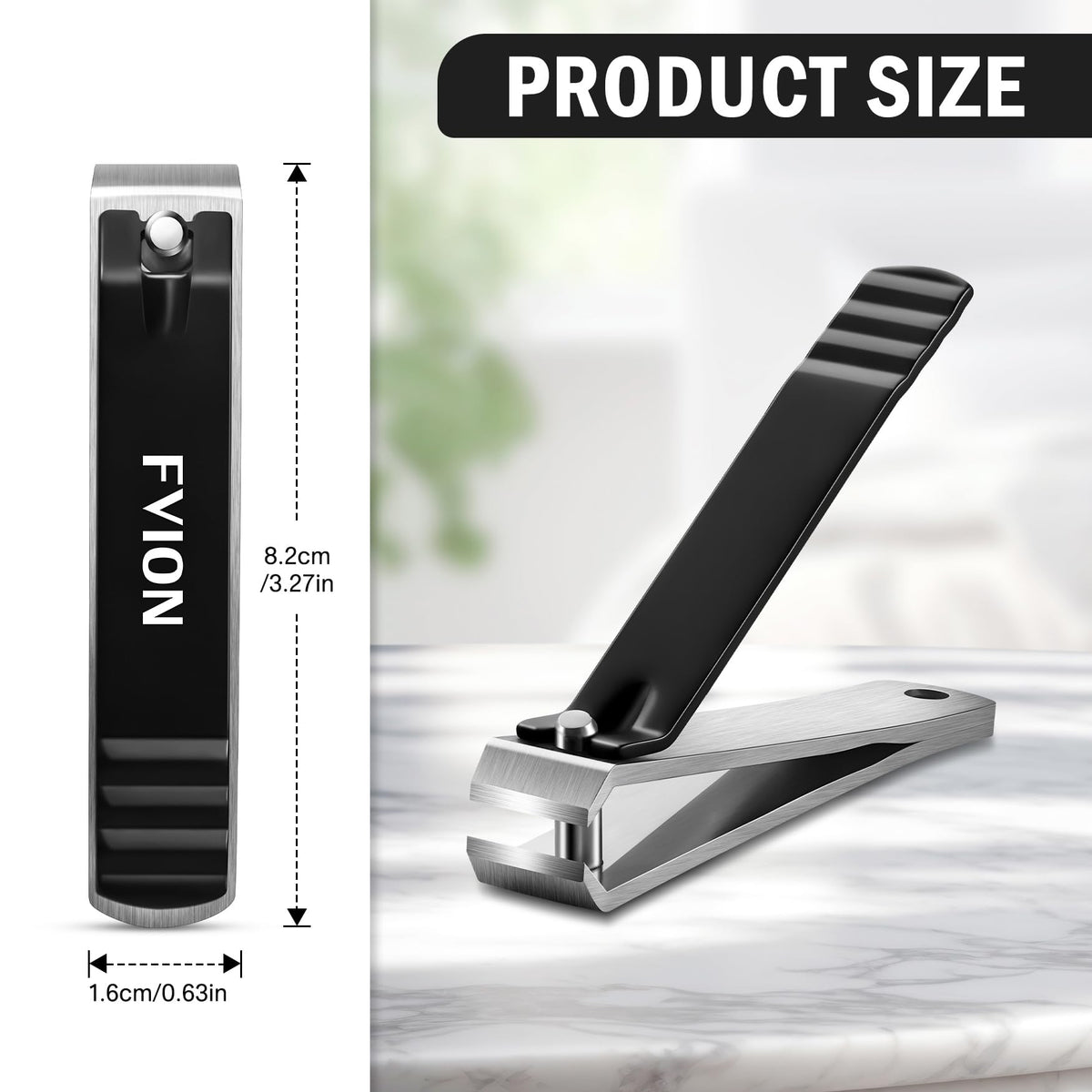 FVION Large Straight Blade Nail Clippers for Thick Toenails - Professional Stainless Steel Fingernail Clippers - Powerful Thick Nail Cutter for for Senior, Men and Women