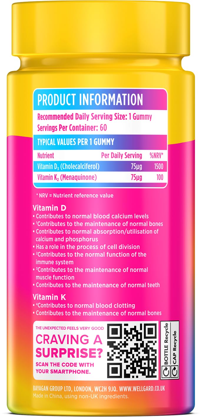 Wellgard Vitamin D3 K2 Gummies – Vitamin D3 K2 Gummies, Supports Bone Health, Immune System and Muscle Health