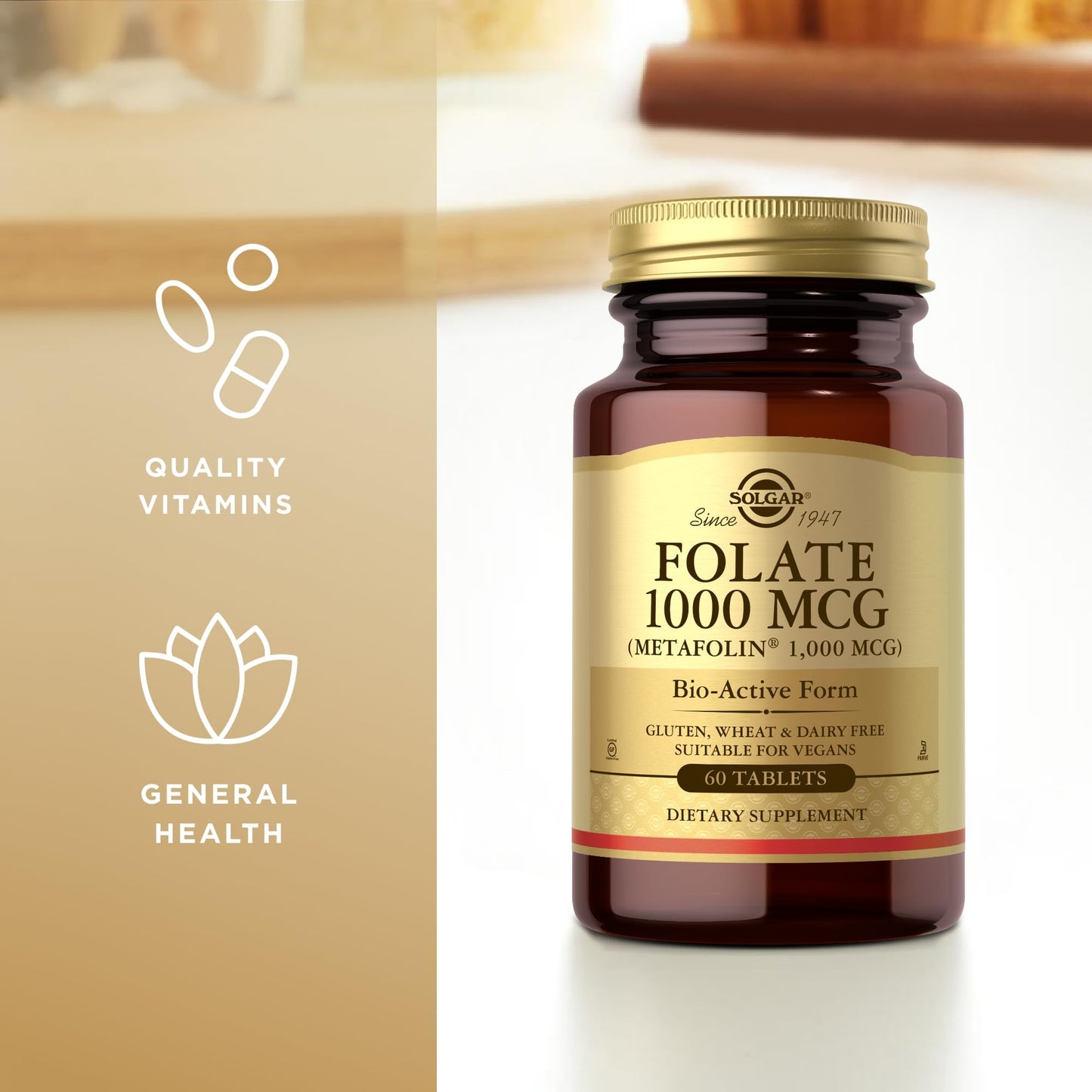 Solgar Folate 1000mcg - High Strength Formula - Healthy Maternal Tissue Growth During Pregnancy - Vegan - 60 Tablets