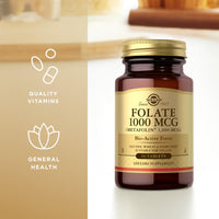 Solgar Folate 1000mcg - High Strength Formula - Healthy Maternal Tissue Growth During Pregnancy - Vegan - 60 Tablets