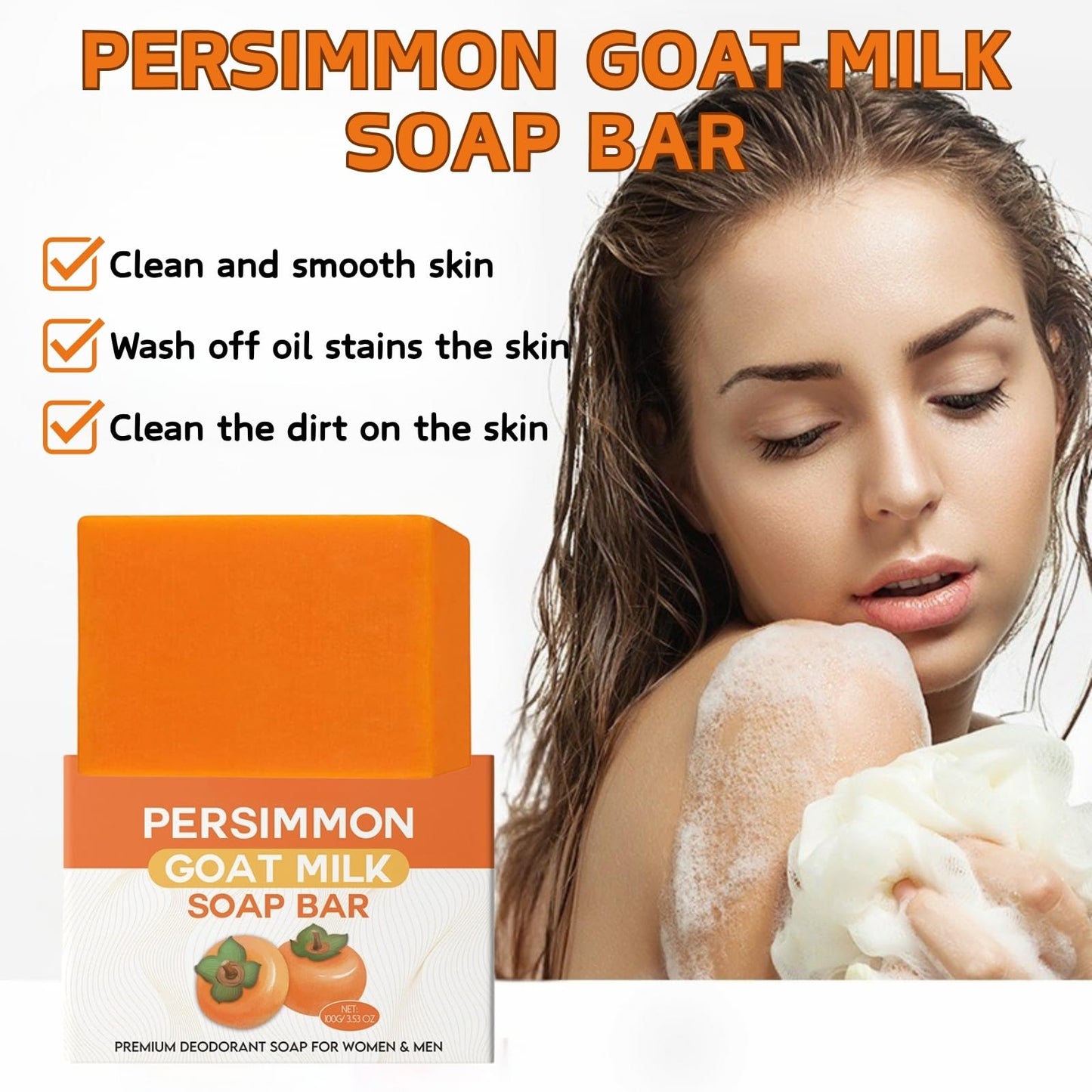 2PCS Natural Persimmon Goats Milk Soap - Anti-Odor Persimmon Goat Milk So-ap for Skin - Deep Cleansing Per-simmon Handmade Soap - Pure Per-simmon Go-at Mi-lk Soap Bar for Face & Body