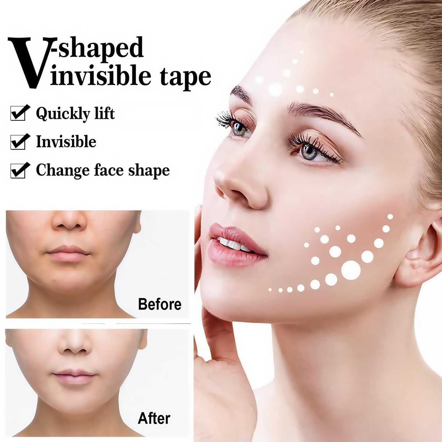 Xunzhi 100PCS Face Lift Tape Invisible,Face Lift Tape,Forehead Wrinkle Patches,Elasticity Tighten Lift Patch,Facial Wrinkle Patches,Face Tape,Instant Tightening Patc-hes,Fa-ce Lif-t Ta-pe V-Shaped