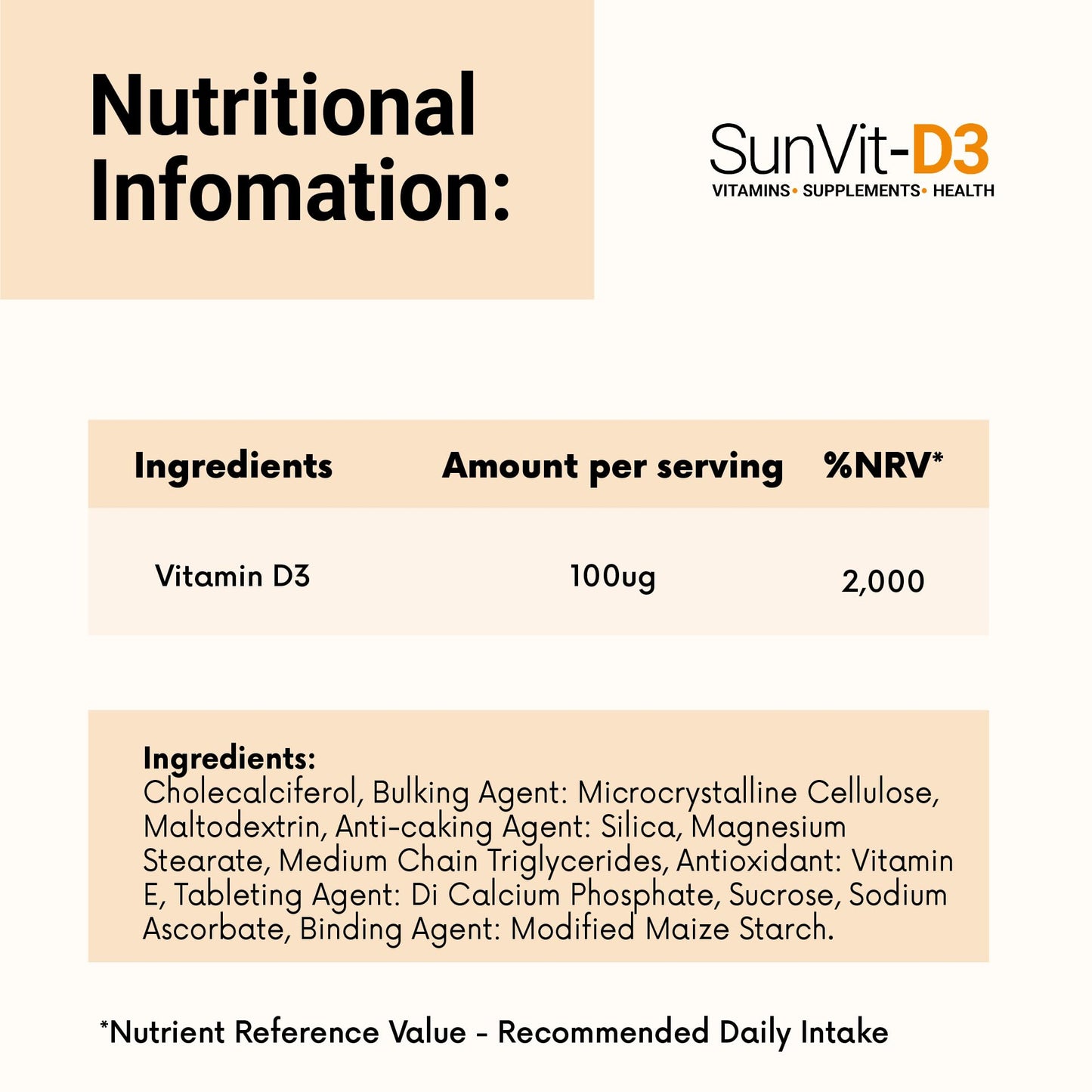 SunVit-D3 Vitamin D3 4000 IU Tablets | High Strength Vitamin D Tablets Supports Immune System, Bone, Teeth & Muscle Health | Gluten Free, Dairy Free | Vitamin D Supplements (28 Count)