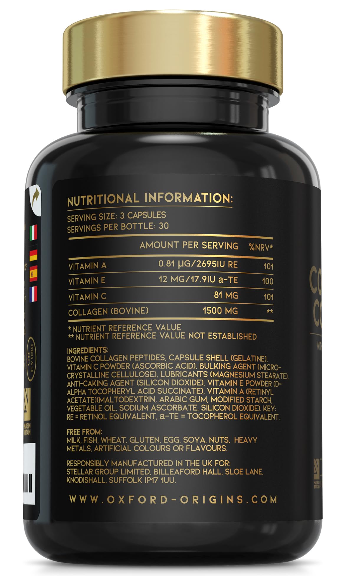 Advanced Collagen Complex | 1593mg Vitamin Boosted Complex for Glowing Hair, Skin & Nails | 90 High Strength Capsules | Premium Bovine Supplements for Women & Men, Made in The UK