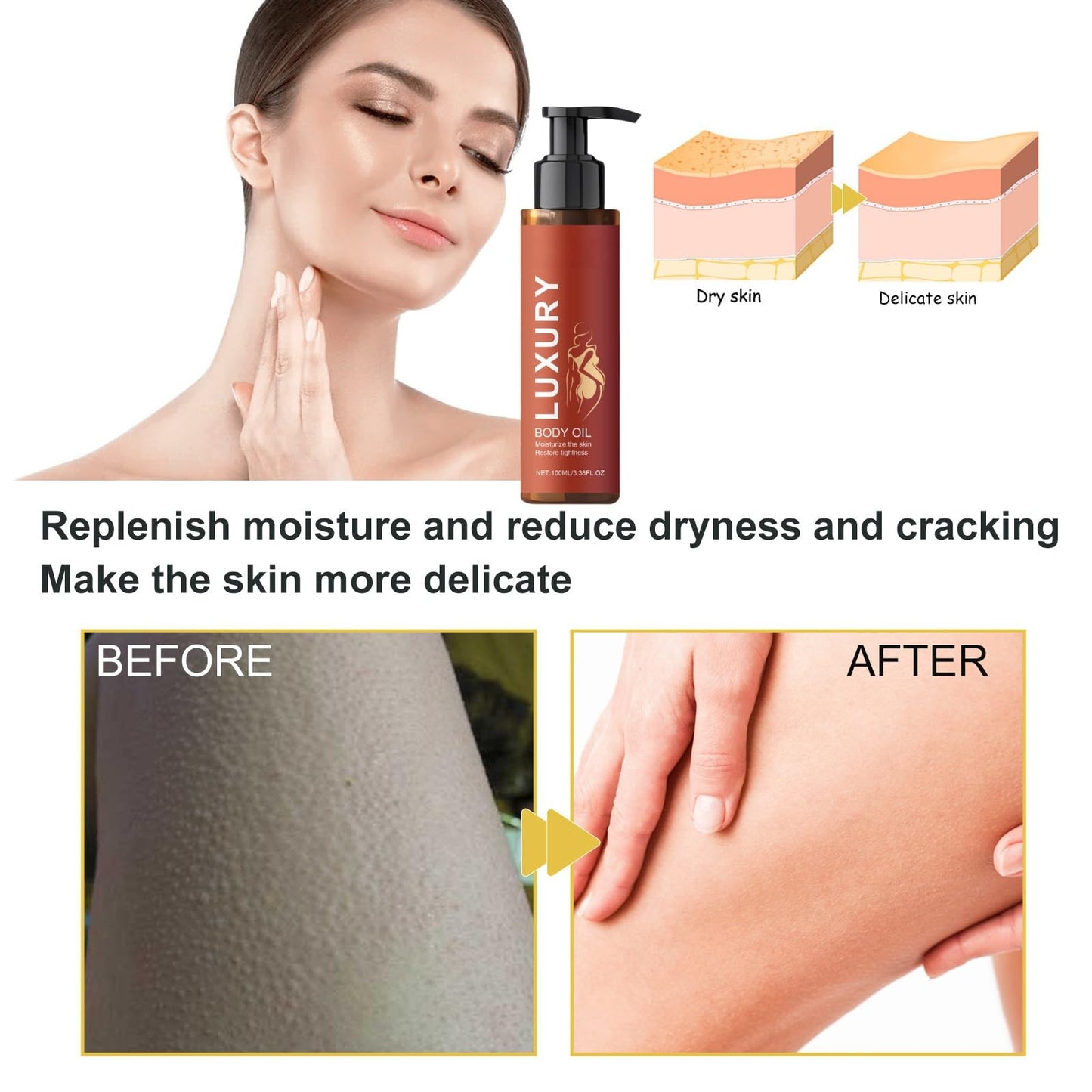 Xunzhi Magic Luxury Body Oil 100ml,Magic Body Oil Firming,Massage Oils,Luxury Firming Body Lotion,Hydrating Bo/dy Tightening Lotion for Women,Lifting B/ody O/il,Moisturizing L/otion,B/ody Moisturizing O/il