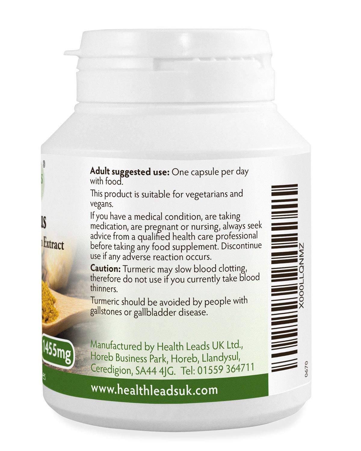 Health Leads ...Working With Nature Turmeric Capsules 1455mg with Curcumin and Black Pepper (3 Month Supply) High Strength Active Extracts | Clean British Supplements