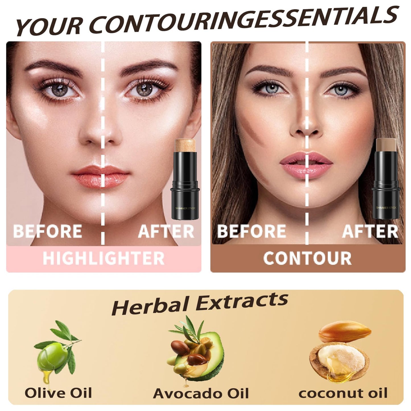 YUYUE-YY Bronzer Makeup Contour Stick, Highlighter Contour Bronzer Wand, Face Brightens Contour Stick for Long-Lasting & Waterproof. Face Make-up & Body Contour Highlight Makeup Illuminator for Daily Wear(10#)