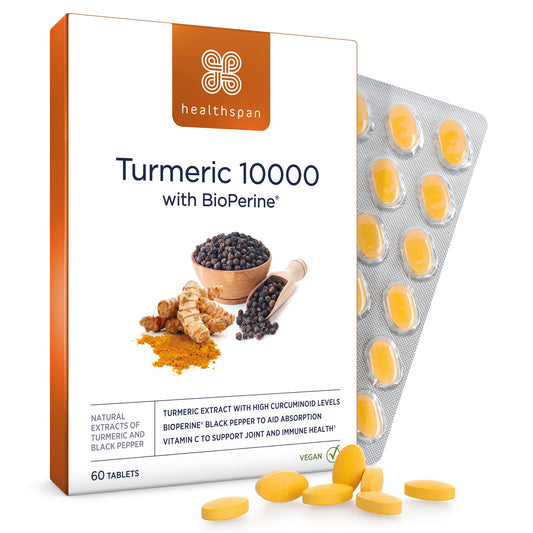 Healthspan Turmeric 10,000mg with BioPerine Black Pepper Extract (2 Months’ Supply) | High Potency Turmeric Extract | Supports Immune, Bone & Cartilage Health | BioPerine aids Absorption | Vegan