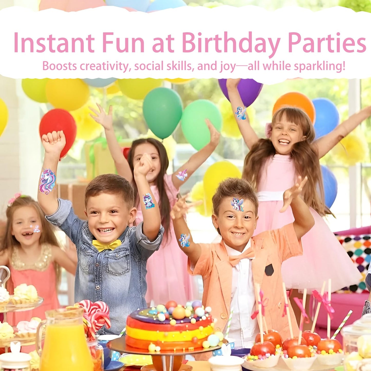 AmiCera Glitter Tattoos for Kids, 12 Sheets Temporary Tattoos for Kids Girls Boys, Fake Tattoo for Unicorn Birthday Party Bag Fillers, Face Body Sticker Party Decor Gifts Supplies, Safe & Long Lasting