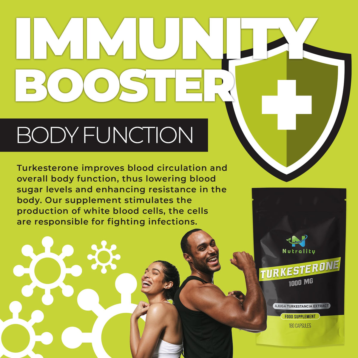 Nutrality Turkesterone 1000mg Supplement | Muscle Growth, Recovery & Mood Boost | Strength Enhancer, Immune Support, Ajuga Turkestancia Extract | Ideal for Bodybuilders & Athletes | 180 Vegan Capsules