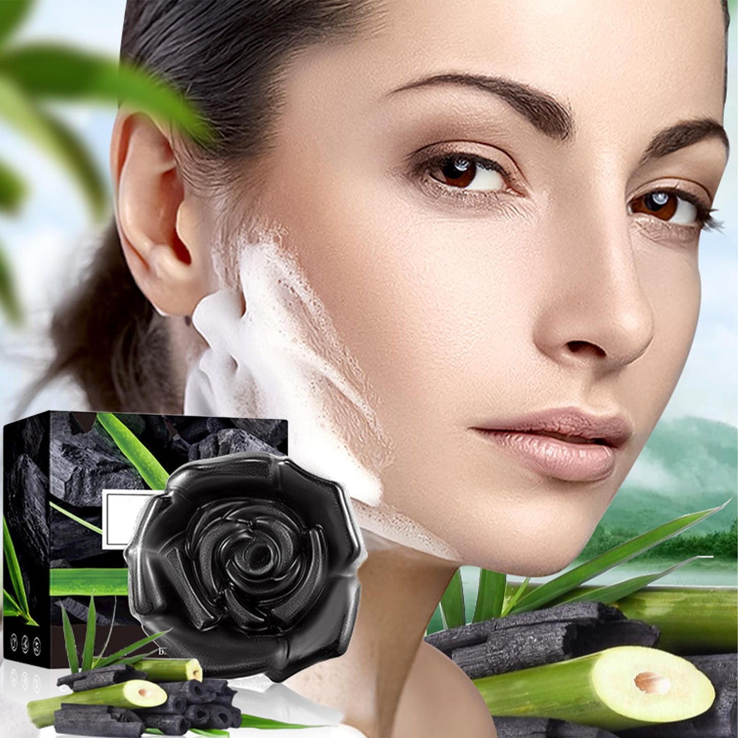 YUYUE-YY Bamboo Charcoal Soap Handmade Soap Bar Natural Soap, Facial Soap Bar Cleanser Suitable for All Skin Types, Deep Cleansing Face & Body Cleansing, Hydrating Moisturising Exfoliating Vegan&Residue-Free