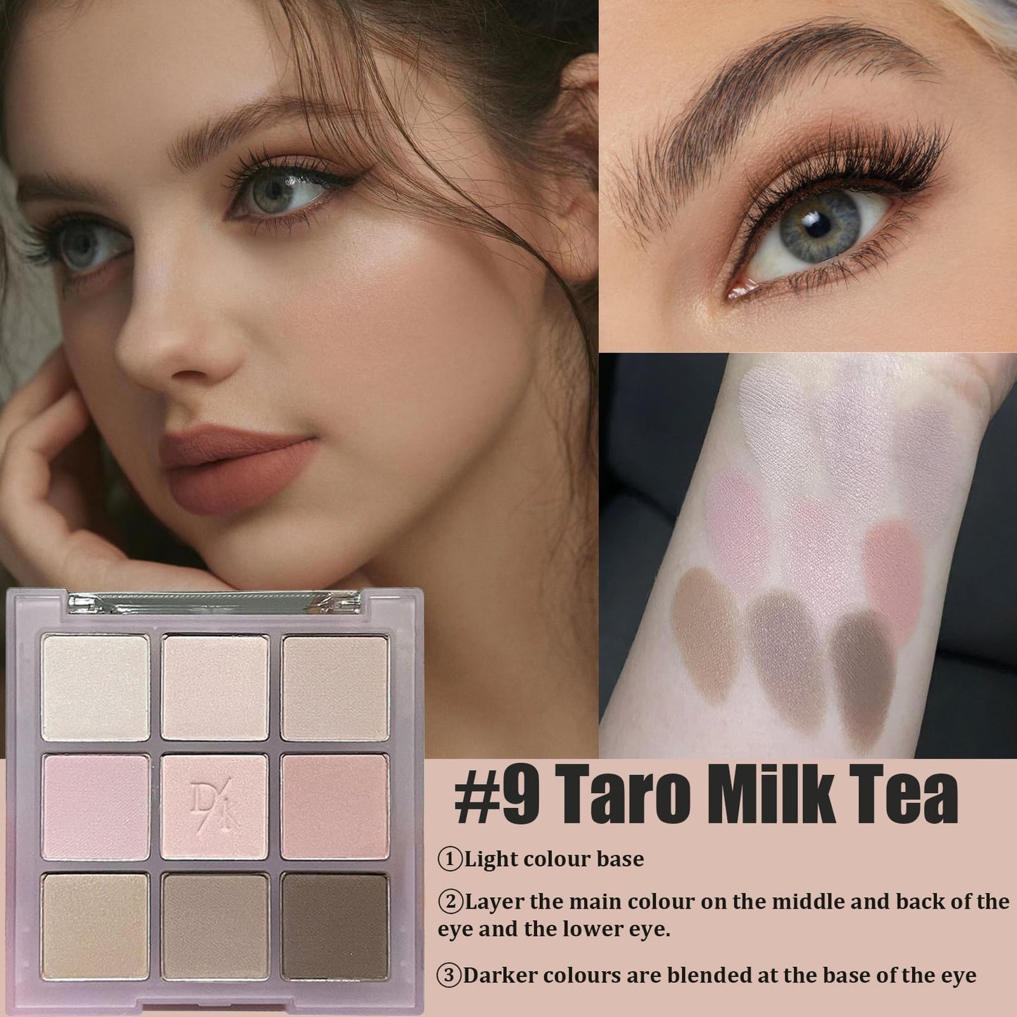 9-Color Matte Eyeshadow Palette for Women - Soft, Blendable Nude and Cold Brown Shades for Natural Looks - Milk Tea Warm Nude Palette
