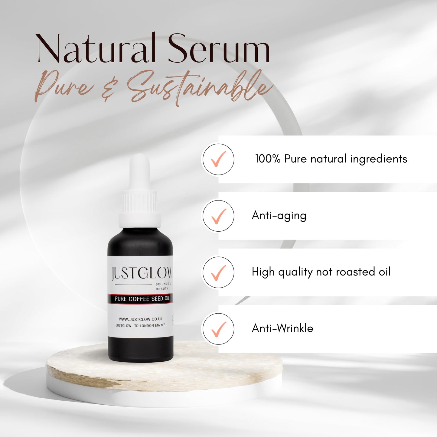 JustGlow Pure Coffee Oil 50ml Hydrating Face Serum for Women – Natural Face Moisturiser, Collagen Booster, and Glow Serum All-in-One Skincare Set for Dry and Oily Skin