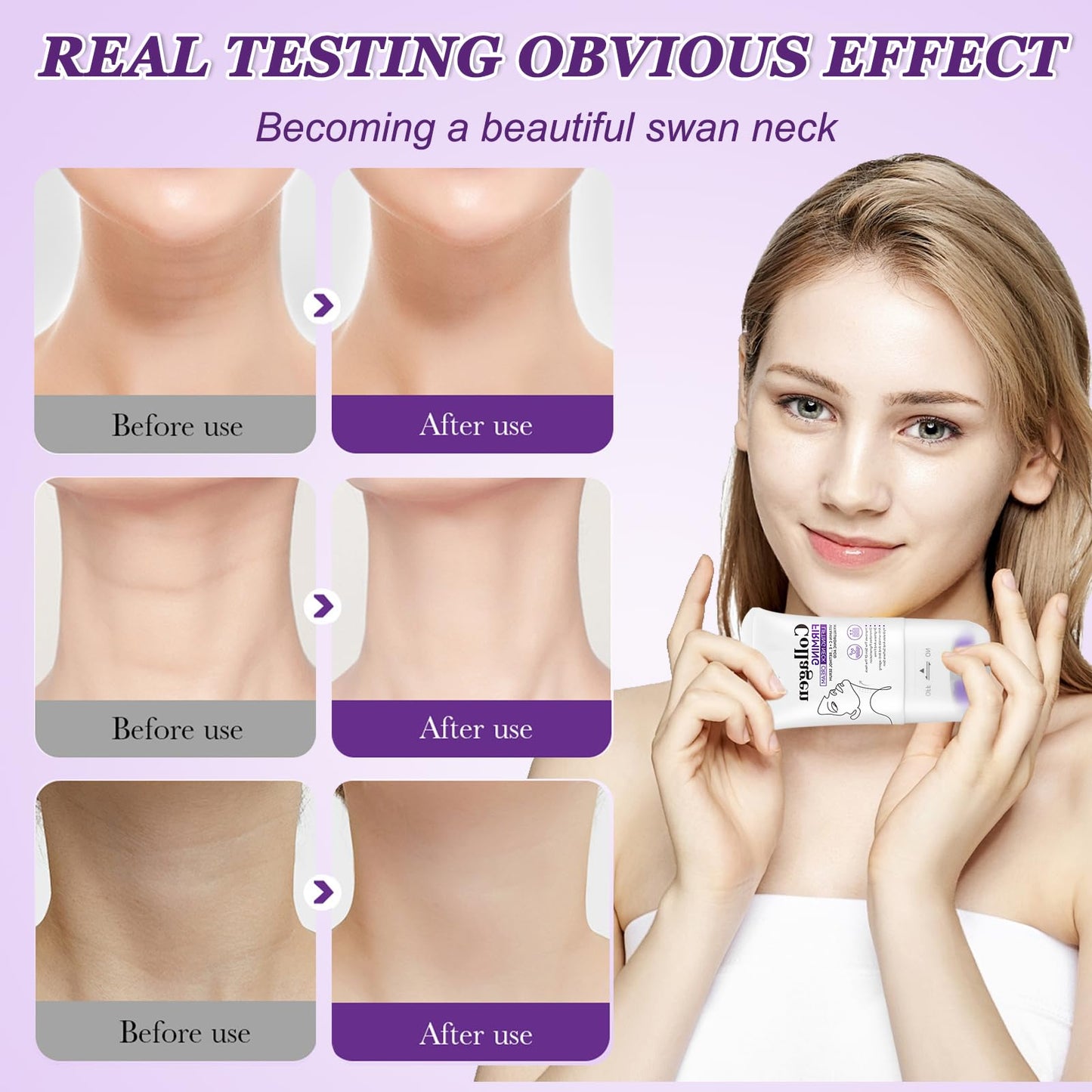Ledeak Neck Creams for Firming Roller, Moisturizing Collagen Neck Tightening Cream, Anti Aging Lifting Body Moisturizer with Roller, Anti Wrinkle Collagens Neckcream, Reduces Wrinkles & Double Chin