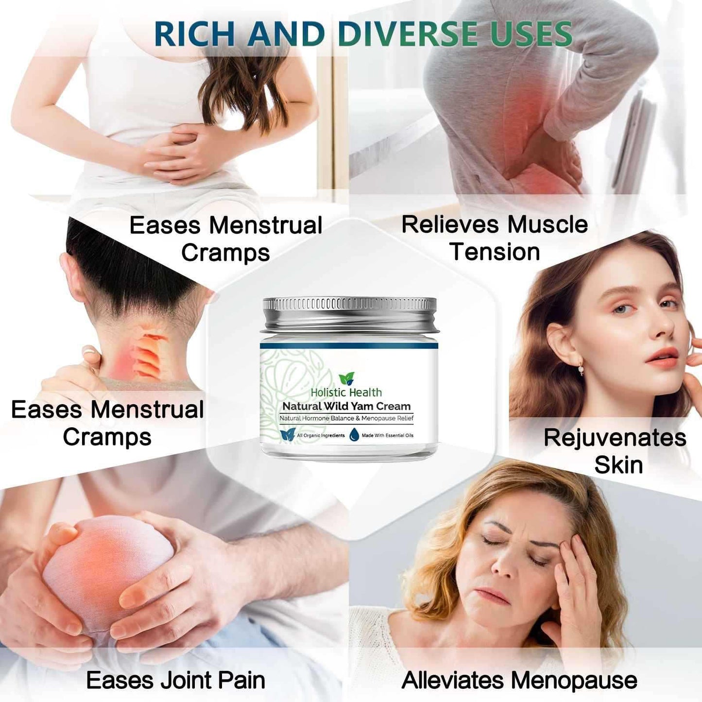 Wild Yam Cream, Wild Yam Cream for Hormone Balance, Organic Wild Yam Cream for Menopause, Support Hormone Harmony, Women Wild Yam Root Cream Skin Moisturizer, 50g