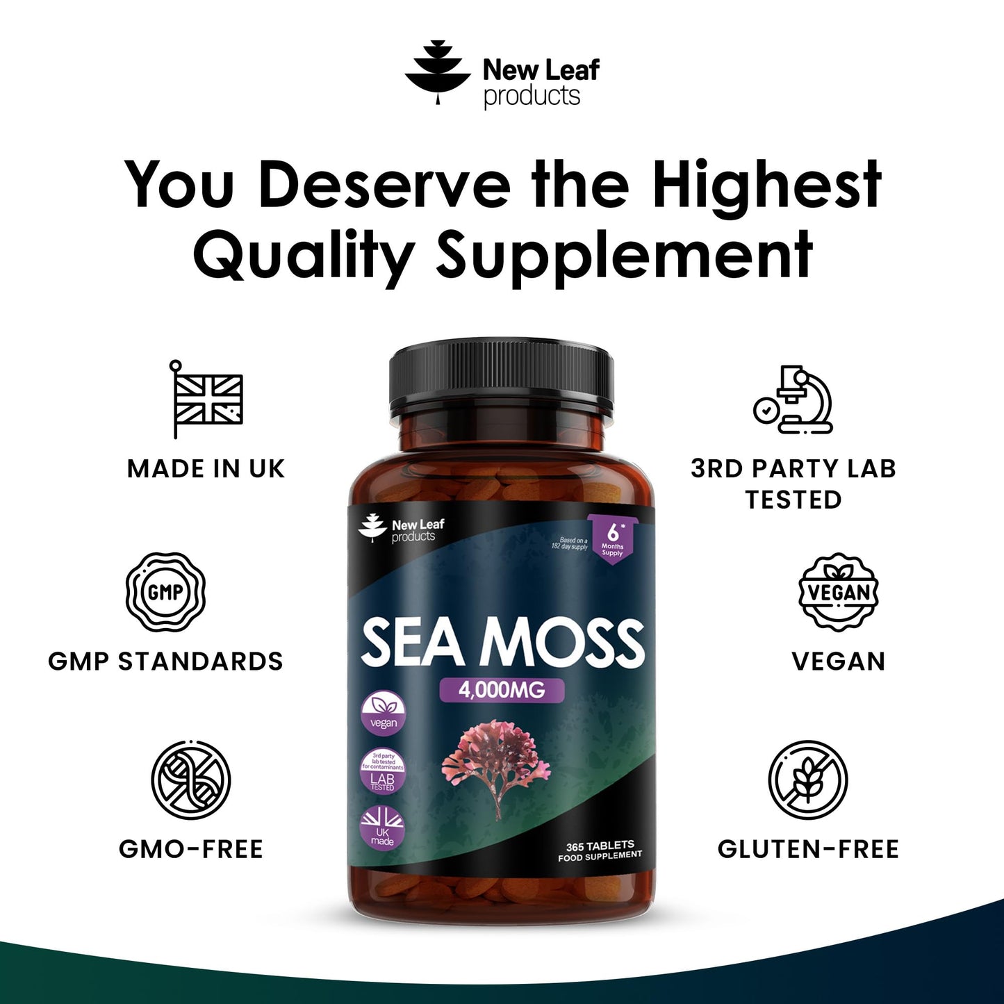 Sea Moss Tablets Extract High Strength 4000mg - Sea Moss Supplement 365 Tablets (not sea Moss Capsule) High Potency - UK Made - Vegan - Non GMO