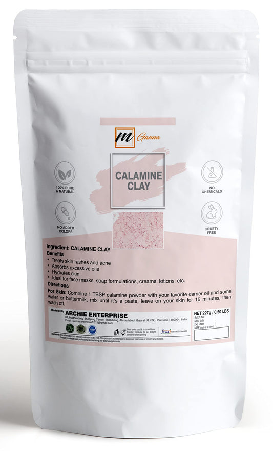 mGanna 100% Natural Calamine Clay Powder (1 Pound) for Anti-Ageing & Skin Firming, Creams, Lotion and Soap Making 1 LBS / 454 GMS