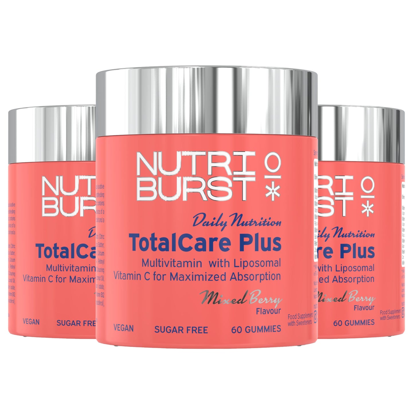 Nutriburst TotalCarePlus Multipack - Multivitamin with Vitamin C, D, B12 + Zinc - Immune System Support - Berry Flavour - 3 x 60 Gummies / 3 Month Supply - Suitable for Vegans