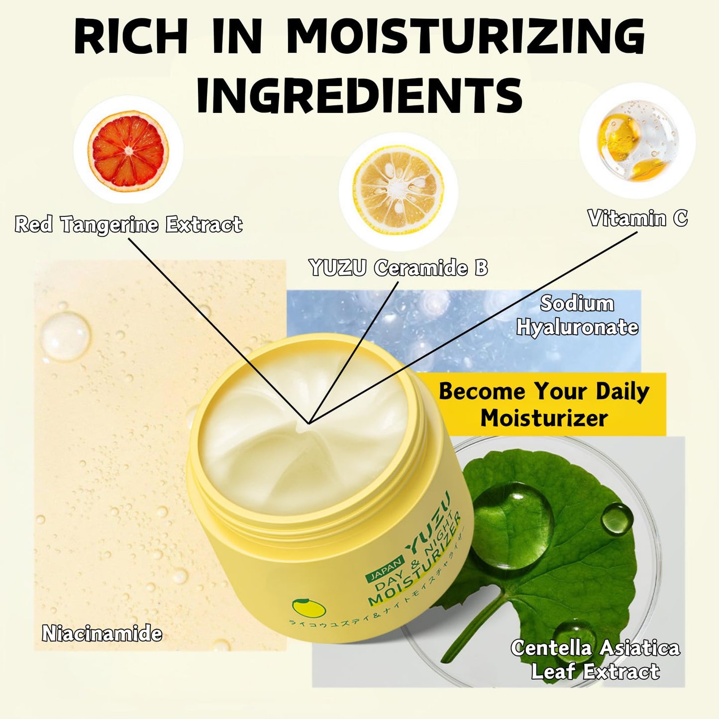 ISBEAUSOLS YUZU Day & Night Face Moisturiser, Face Cream for Dry Skin, Moisturiser Face Women & Men for Smoothing & Softening, Nourishing & Hydrating Face Moisturisers, Natural YUZU Cream Face Care
