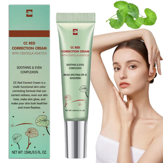 Jinjiar CC Red Correct with Centella Asiatica,Color Correcting CC Cream,Lightweight Skin Perfector Tinted Moisturiser,Cream Light with SPF 25,Concealer Full Coverage,CC Cream Foundation,Tinted Sunscreen