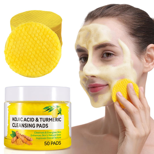Kojic Acid and Turmeric Pads,Turmeric kojic Acid Pads for Face, Turmeric and Kojic Acid Cleansing Pads,Turmeric Cleansing Pads for Dark spots, Exfoliating, Acne Scars (50 PCS)