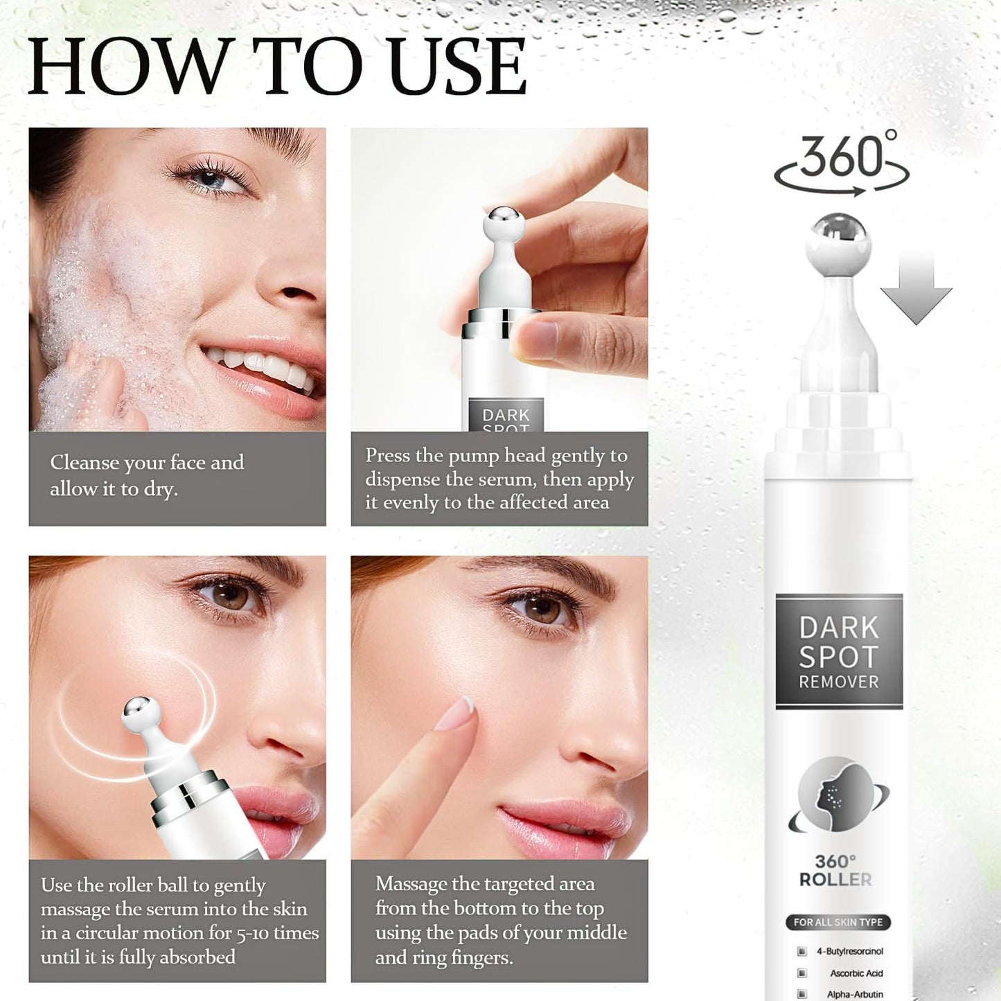 IZBEAUVO Dark Spot Remover For Face With Roller, Dark Spot Correcting Serum, Dark Spot Corrector For Age Spot Sun Spot Freckles Brown Spot, Melasma Treatment For Face, Hydrating Serum, Glow Serum