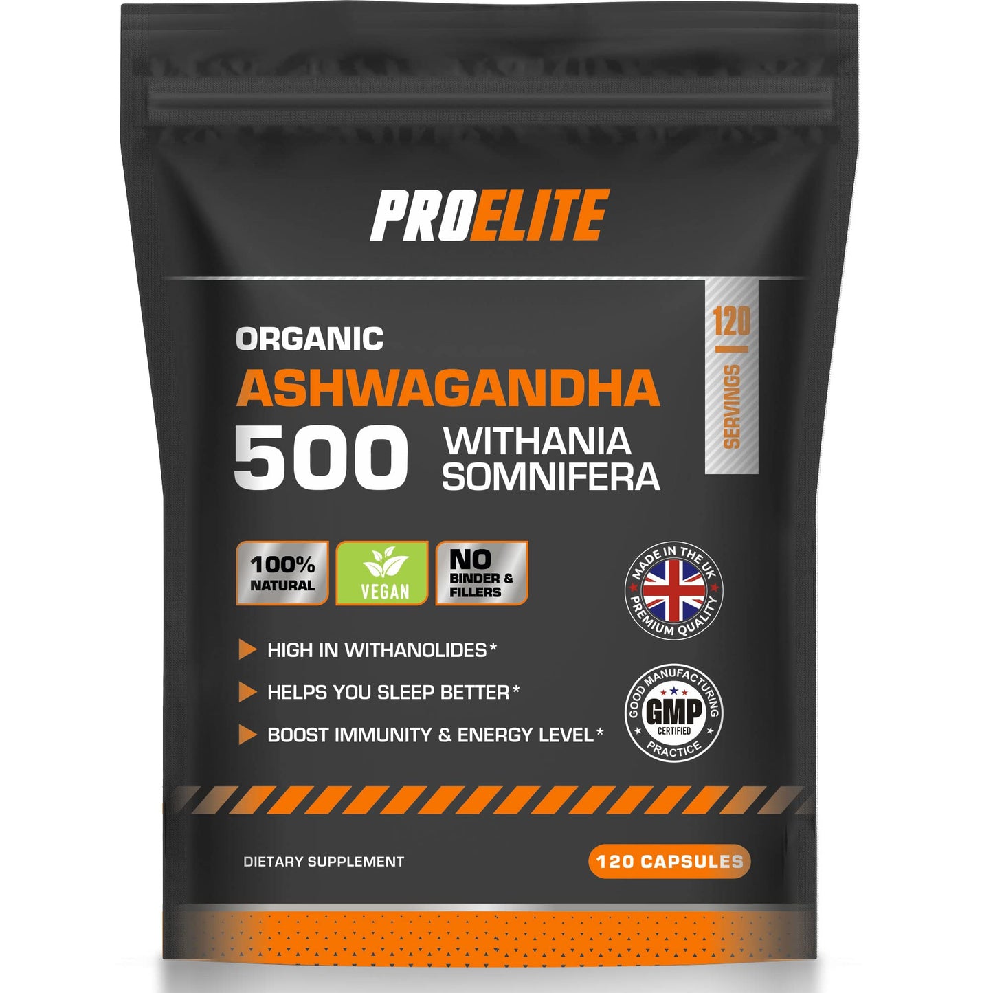 PROELITE Ashwagandha 120 Vegan Capsules Ashwagandha Root Powder Capsule 10% Withanolides 500mg High Strength 10,000mg Extract 20:1 | Stress Relief, Energy, Strength & Endurance by PRO-Elite