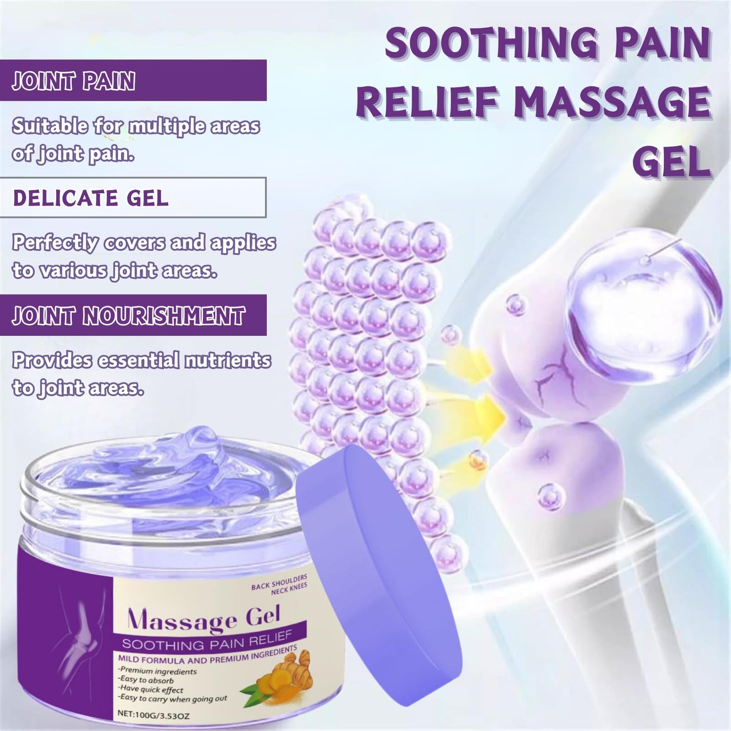 Kr-EIN Massage Gel - Soothing Pain Relief Massage Gel 100g - Natural Joint Pain Relief Purple Gel, Rapid Absorption Joint Cream for Back, Neck, Knees, Sports Recovery, Deep Muscle Pain Relief