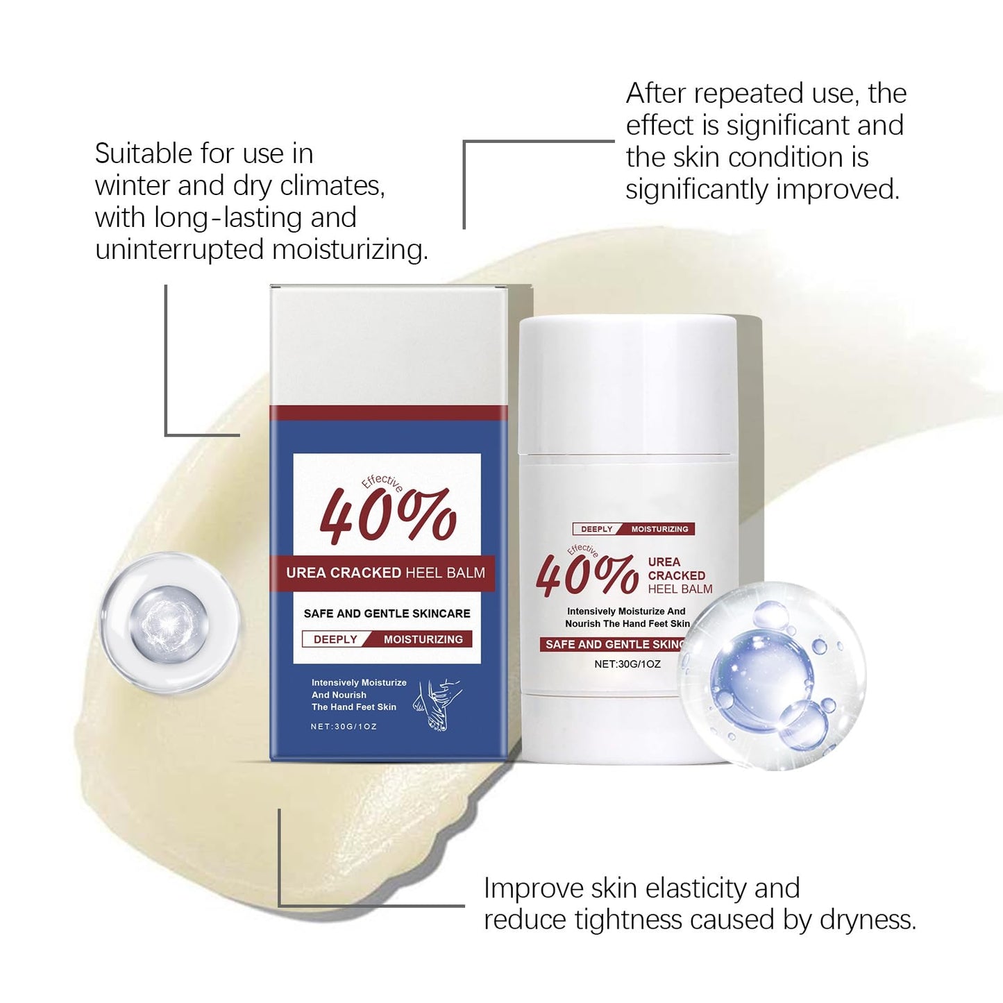 40% Urea Cracked Heel Balm, Deeply Moisturising Hand and Foot Cream Stick, 30g, 2-Pack