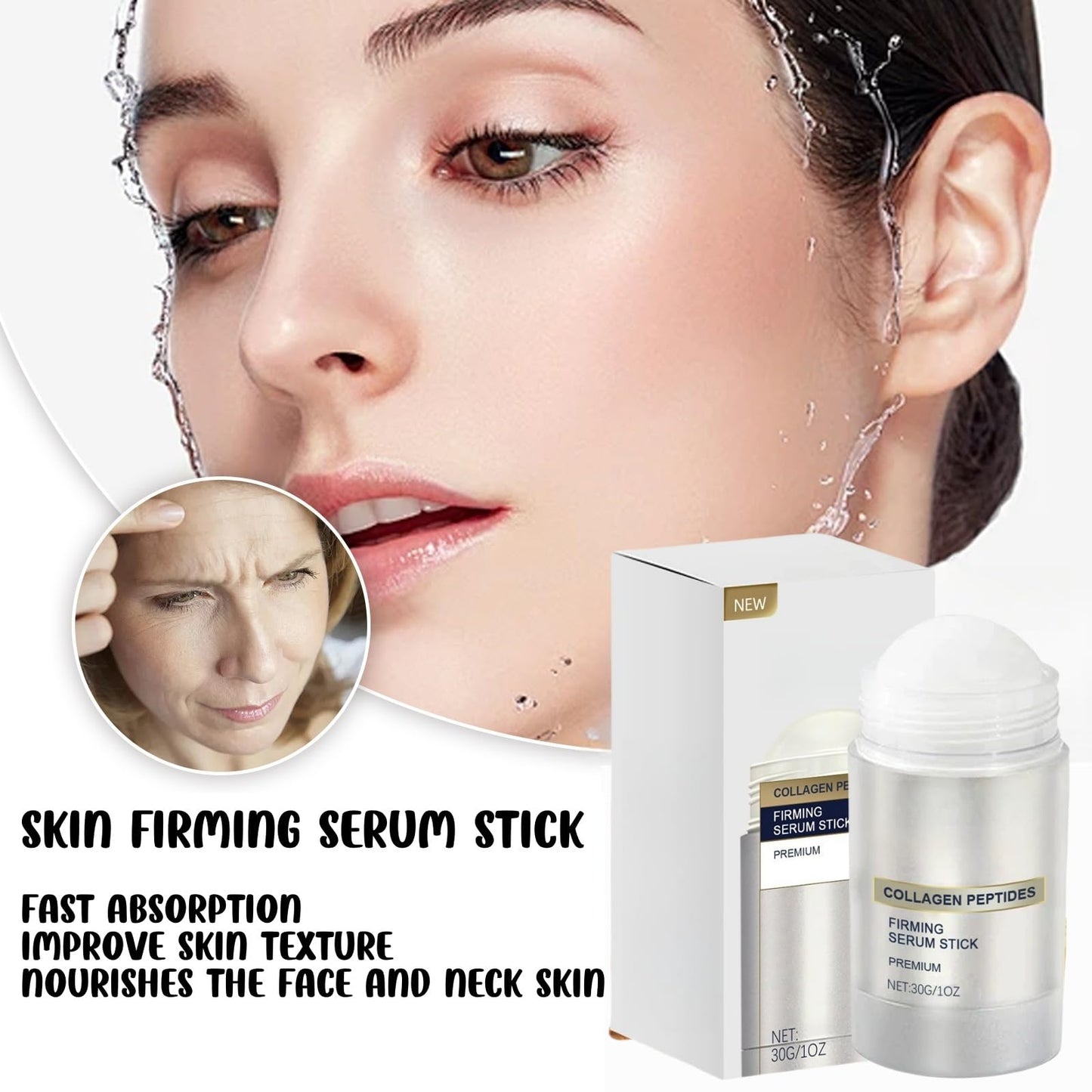 Jinjiar Collagen Peptides Firming Serum Stick,Anti Aging Peptides Serum Sti-ck,Collagen Ser-um Stick Skin Tightening Cream for Face,Moisturiser Face Women,Body Moisturiser for Dry Skin,Skin Repair Cream