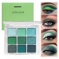 KKwoter Green Eyeshadow Glitter Green Eyeshadow Glitter Forest Emerald Green Christmas Makeup Palette - 9 Shades of Waterproof, Long-Lasting, Pressed Pigmented Eyeshadows