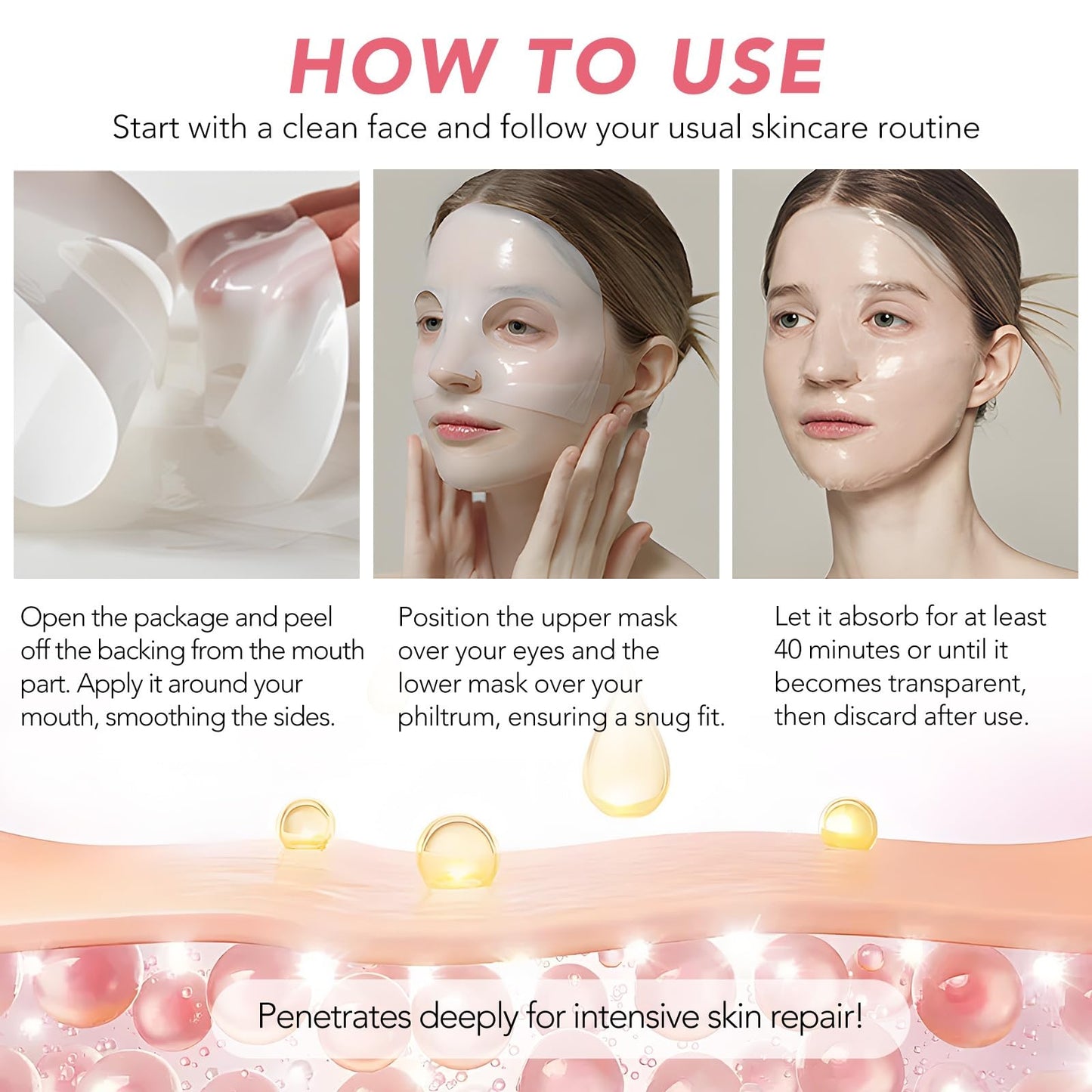 GUOUURR Bio-Collagen Deep Hydration Mask, Deep Moisturising, Anti-wrinkle, Soothing and Repairing, Firming, Improving Elasticity, Minimising Pores, Brightening, For All Skin Types(4 pcs)