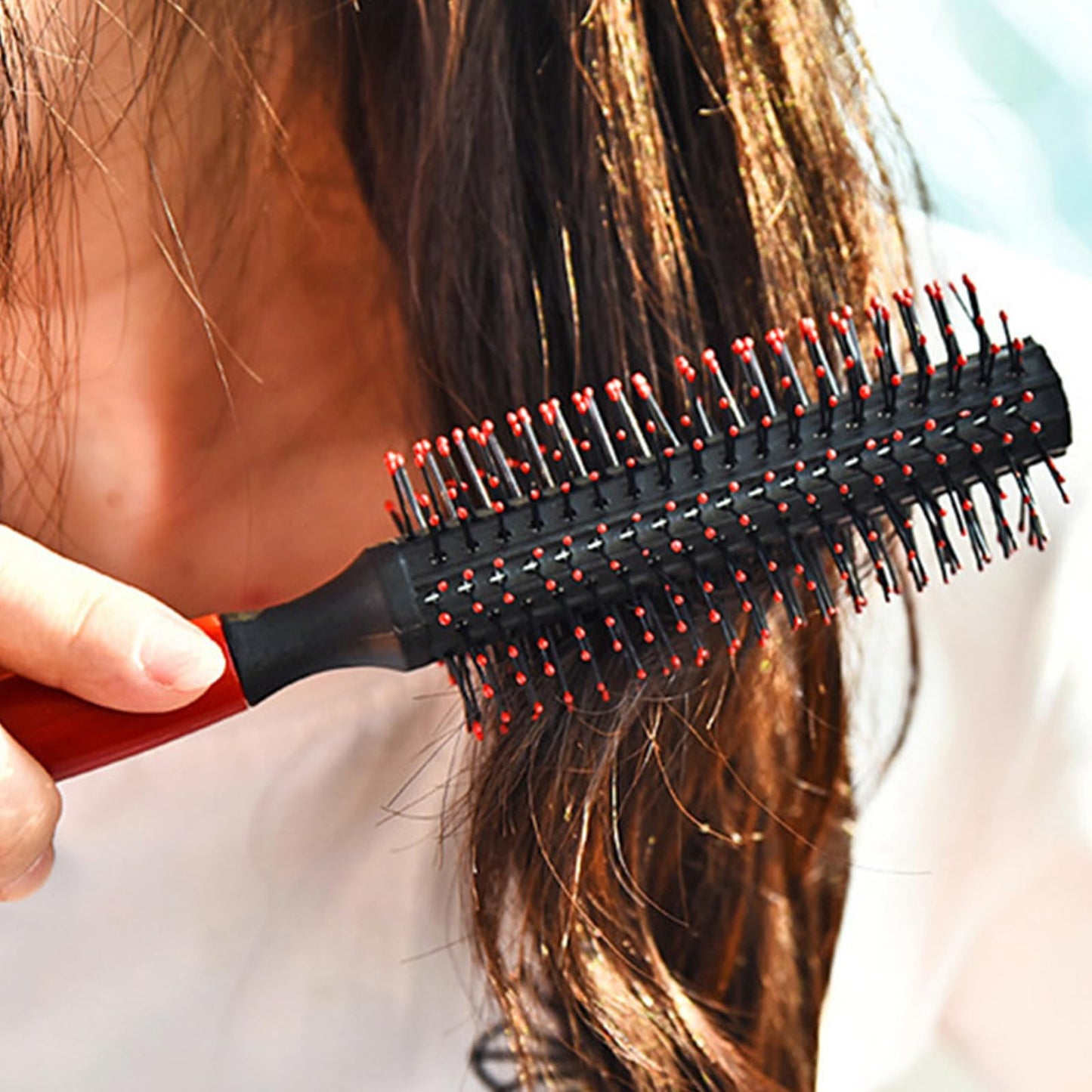 Professional Quiff Roller Round Hair with Red Rubber Grip Handle,Curly Hair Ideal round hair brush for men and Barbers