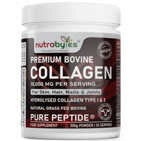 NUTRABYTES Bovine Collagen Peptides Powder 10000mg Type 1 & 3 Unflavoured|19 Amino Acids|High Strength Hydrolysed Protein for Women & Men |Kosher & Halal Certified| Healthy Skin Hair Nails Joints|Keto,Paleo