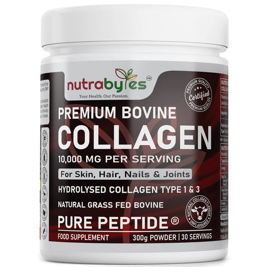 NUTRABYTES Bovine Collagen Peptides Powder 10000mg Type 1 & 3 Unflavoured|19 Amino Acids|High Strength Hydrolysed Protein for Women & Men |Kosher & Halal Certified| Healthy Skin Hair Nails Joints|Keto,Paleo