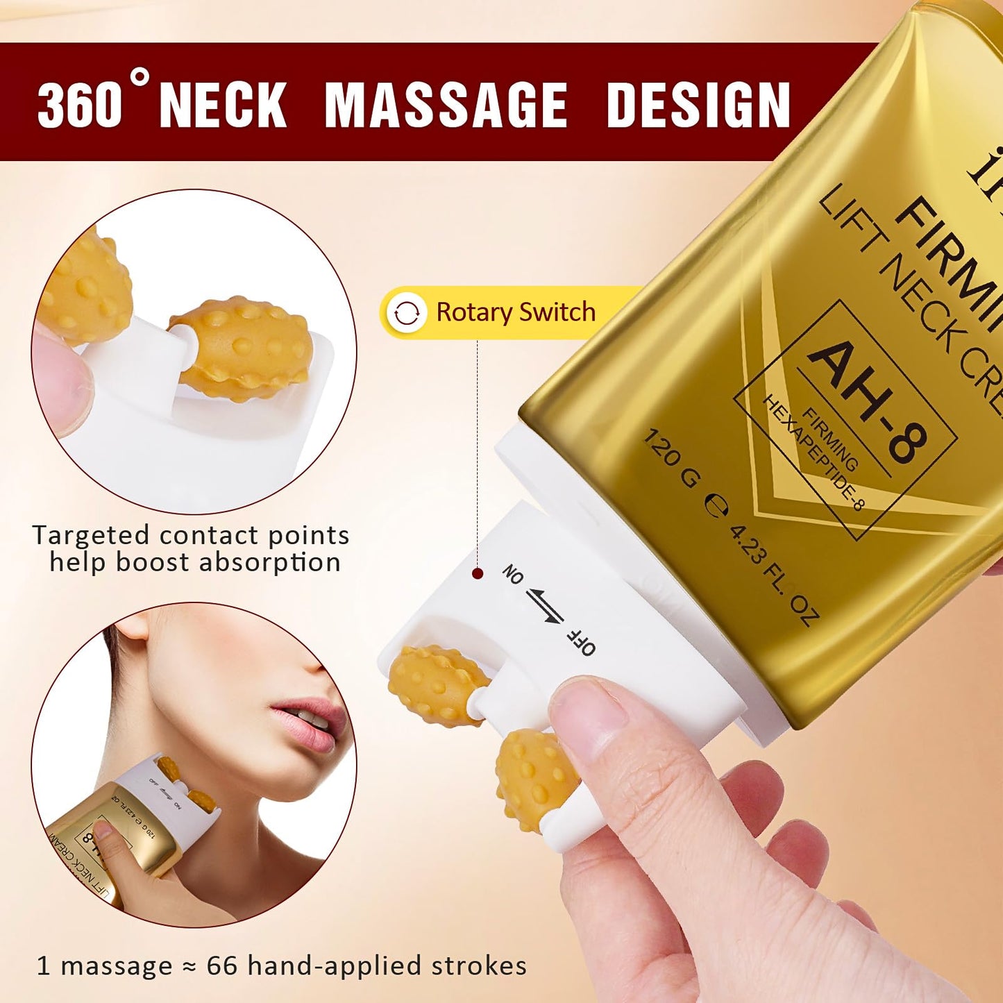 IZBEAUVO AH-8 Firming Neck Cream, Neck Firming Cream with Roller, AH8 NeckFirming Cream for Crepey Skin Body Care Comfort, Contain Hexapeptide, Moisturizing, Tightening Lotions Cosmetic Skin Care Repair